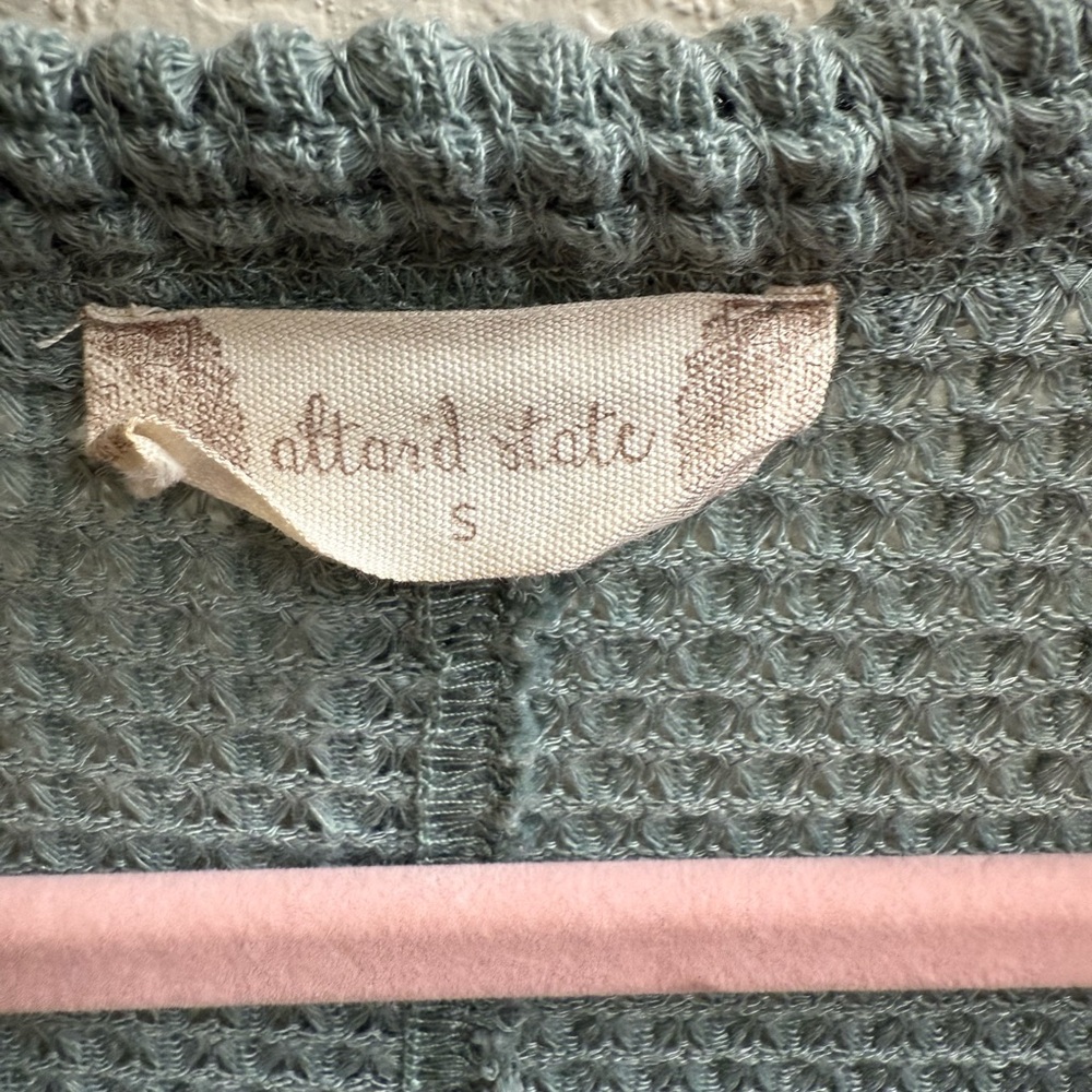 Altar'd State Sage Green Waffle Knit Ruffled Sleeve Blouse - Picture 2 of 10